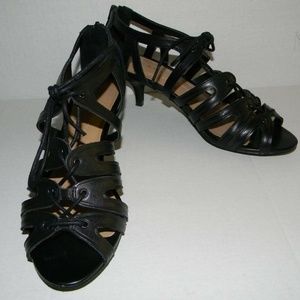 Tahari Black Leather Lace Up Heel Size 6.5